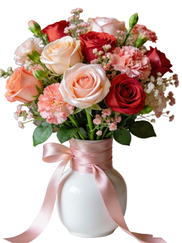 Multicolor Glitter Rose & Carnation Vase Arrangement